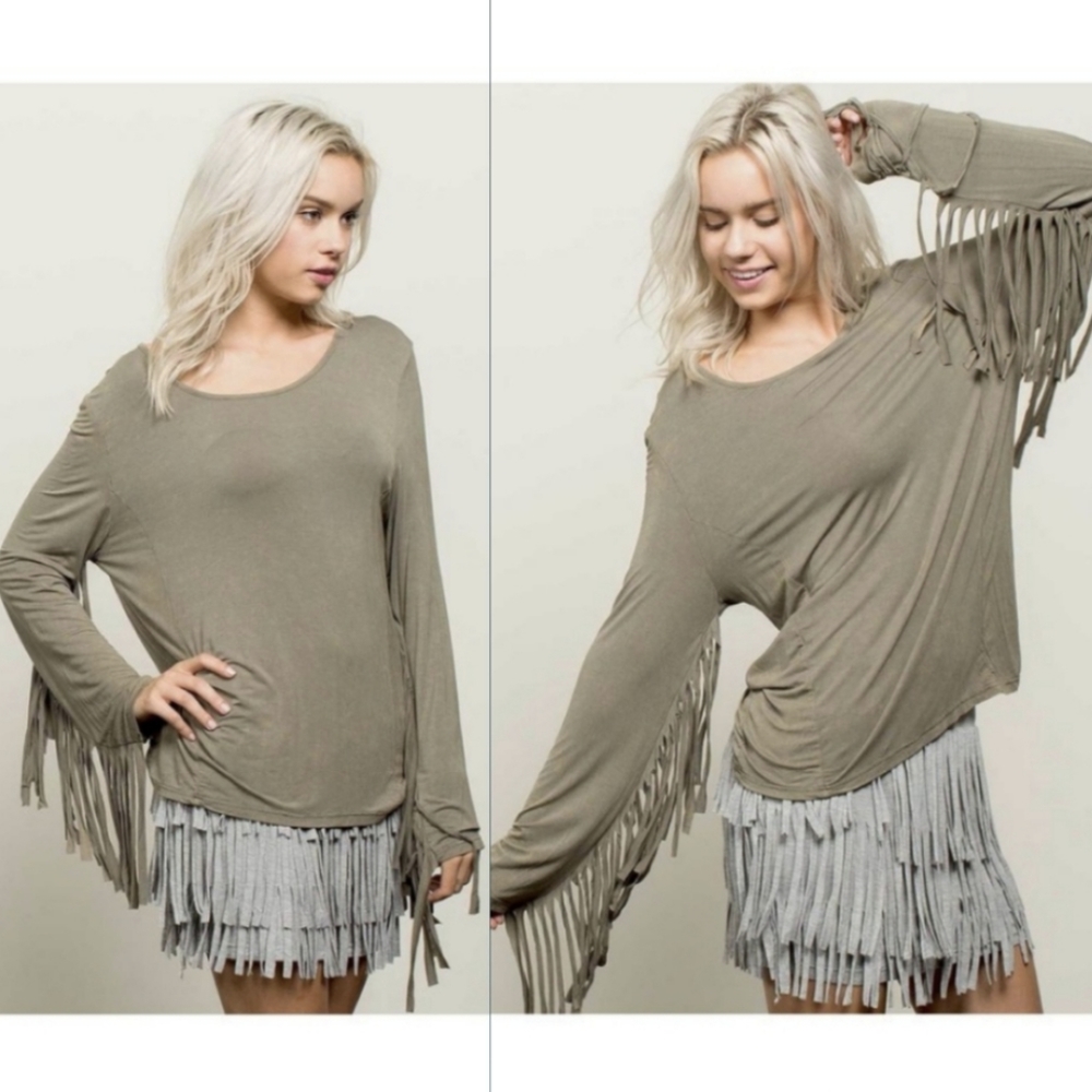 Soft Fringe Mineral Wash Longe Sleeve Top